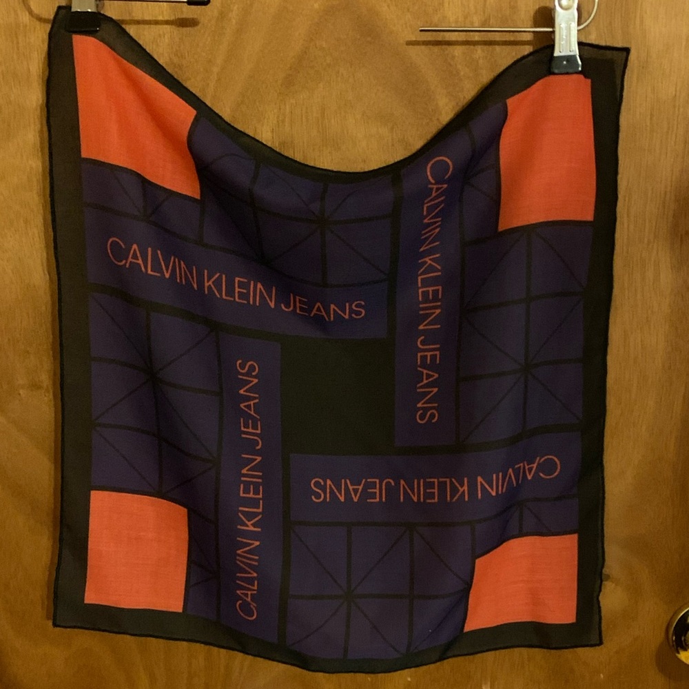 NWOT Calvin Klein soft bandana scarf, purple orange black color geo print